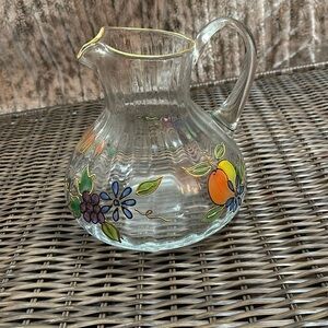 ‘Crystal Clear’ Pitcher - Hand Painted Fruit And Flowers, 22k Gold Painted Rim